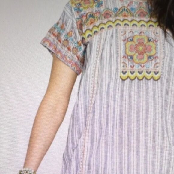 JOHNNY WAS Workshop Tamia Peasant Tunic Dress in Stripes Medium🆕⌚📦🏃💨🚚 - Picture 3 of 13